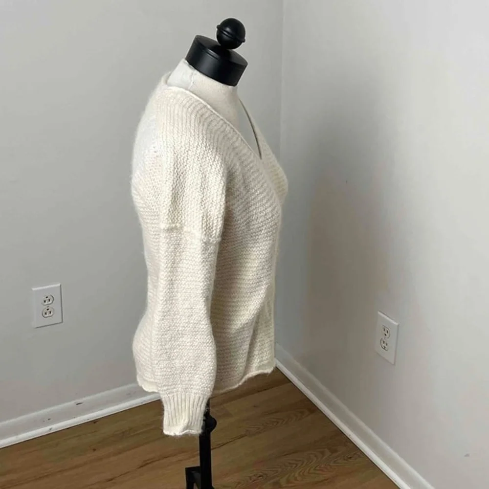 Free People All Mine Cream Alpaca Wool‎ V Neck Long Sleeve Tight Knit Sweater XS